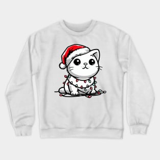 Cute Christmas Cat Santa Hat Christmas Lights Adorable Crewneck Sweatshirt